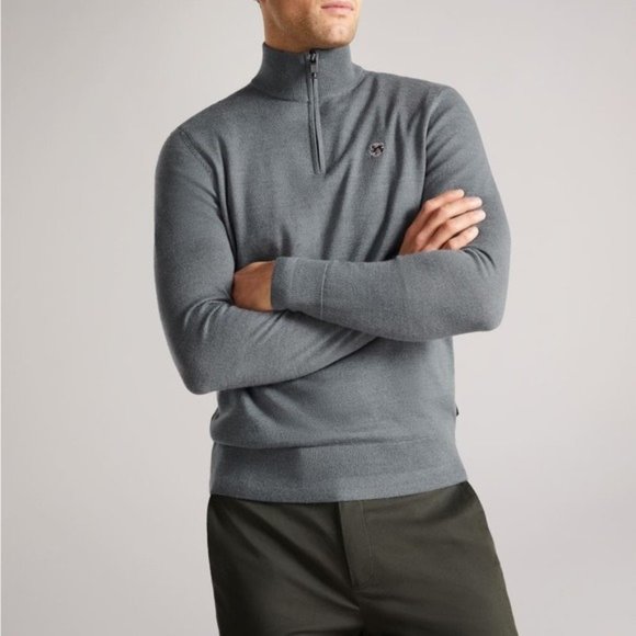TED BAKER Tooting Merino‎ Wool Half Zip Sweater - Picture 1 of 7